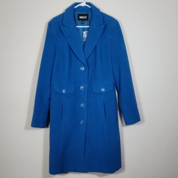 NWT MetroStyle Women Wool Trench Coat Size 12/M/L Teal Blue Button Up Pockets - Picture 1 of 14
